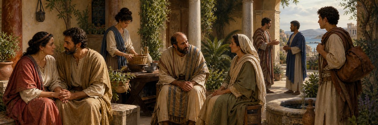 A counselor listening among married and unmarried believers in varied first-century life situations